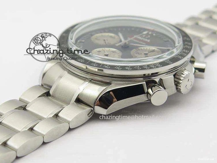 0206 Modern Speedmaster Apollo XVII Gray Dial On SS Bracelet Manual Winding Chrono Movement 8223